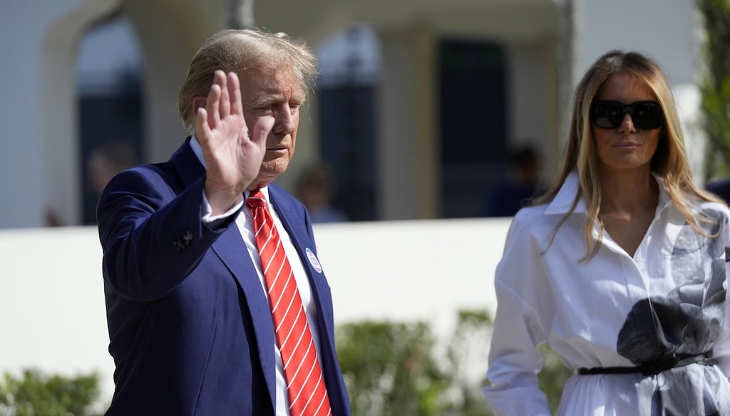 Former President Donald Trump and former first lady Melania Trump leave March 19, 2024, after voting in the Florida primary election in Palm Beach, Fla. (AP)