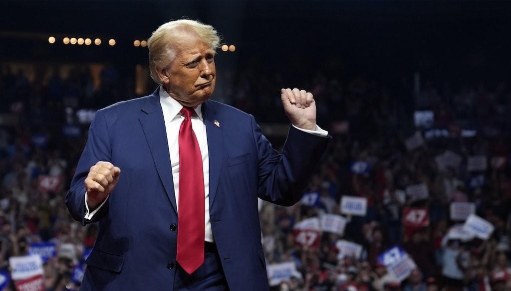 Former President Donald Trump, the Republican presidential nominee, dances Aug. 23, 2024, at a campaign rally at the Desert Diamond Arena in Glendale, Ariz. (AP)