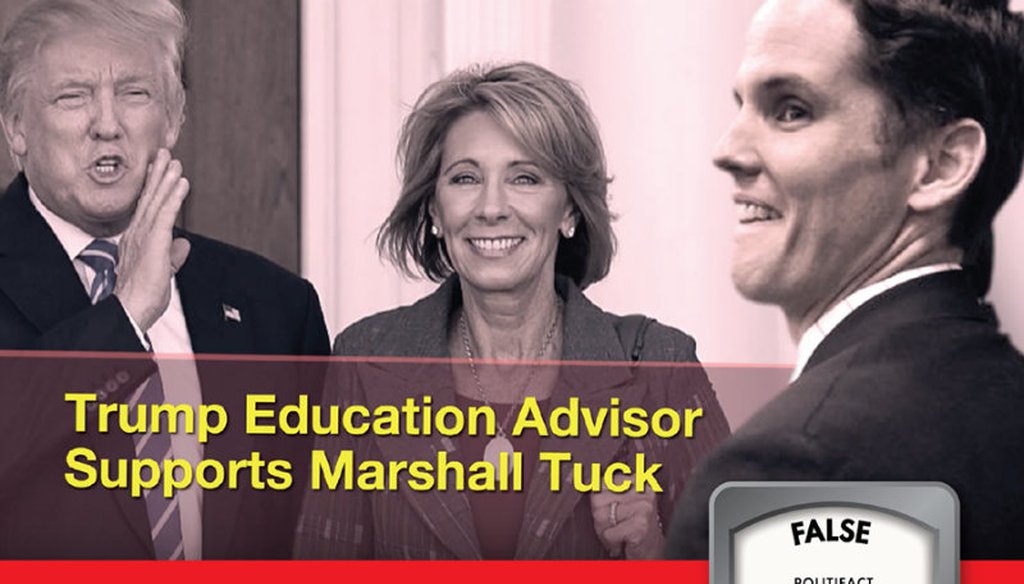 A Tony Thurmond campaign ad falsely suggests U.S. Secretary of Education Betsy DeVos supports Marshall Tuck.