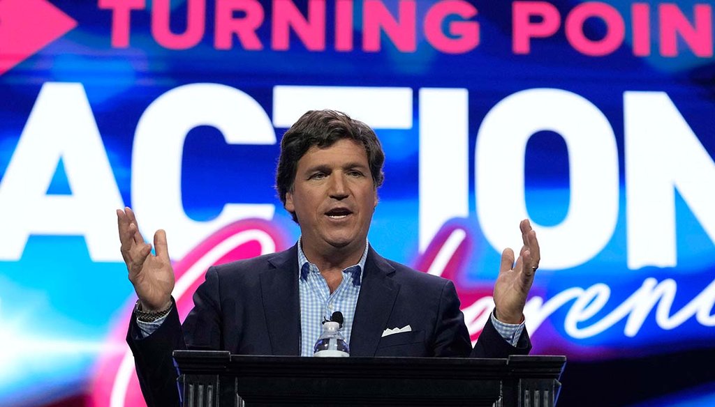 A Pants on Fire claim from former Fox News host Tucker Carlson was PolitiFact's most popular fact-check involving a politician or pundit in 2023. (AP)