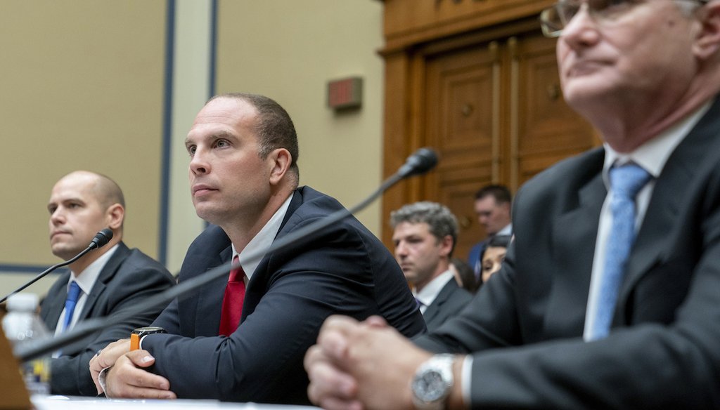 From left, Ryan Graves, David Grusch and David Fravor testify before a July 26, 2023, House Oversight and Accountability subcommittee hearing on UFOs. (AP)