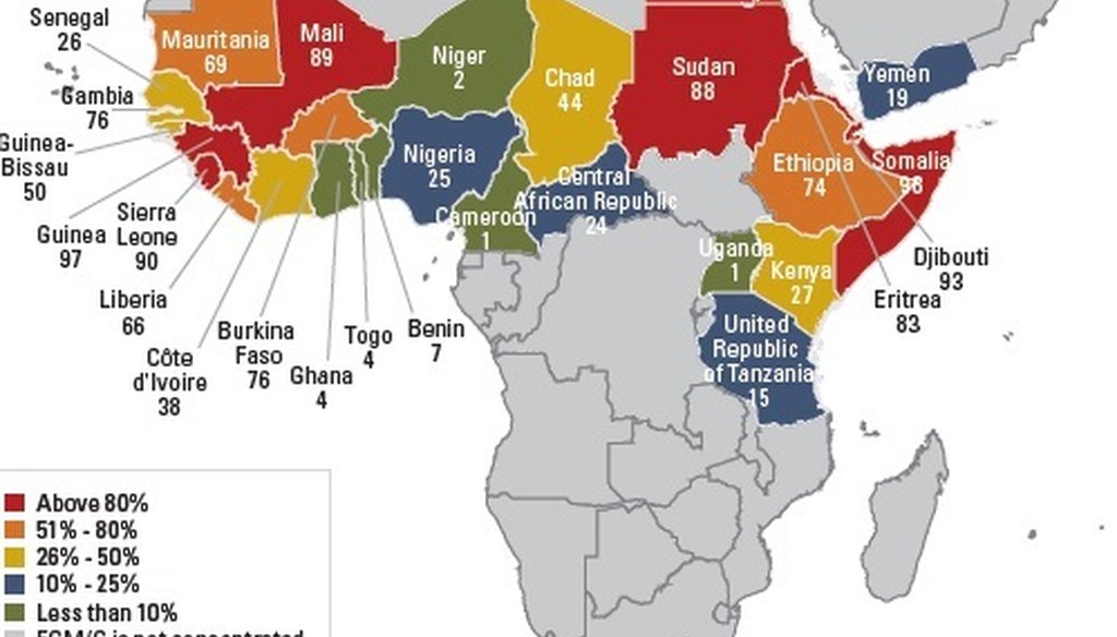 Reza Aslan tweeted this map from a UNICEF report to bolster his point about female genital mutilation being a "central Africa," and not Islamic, problem.