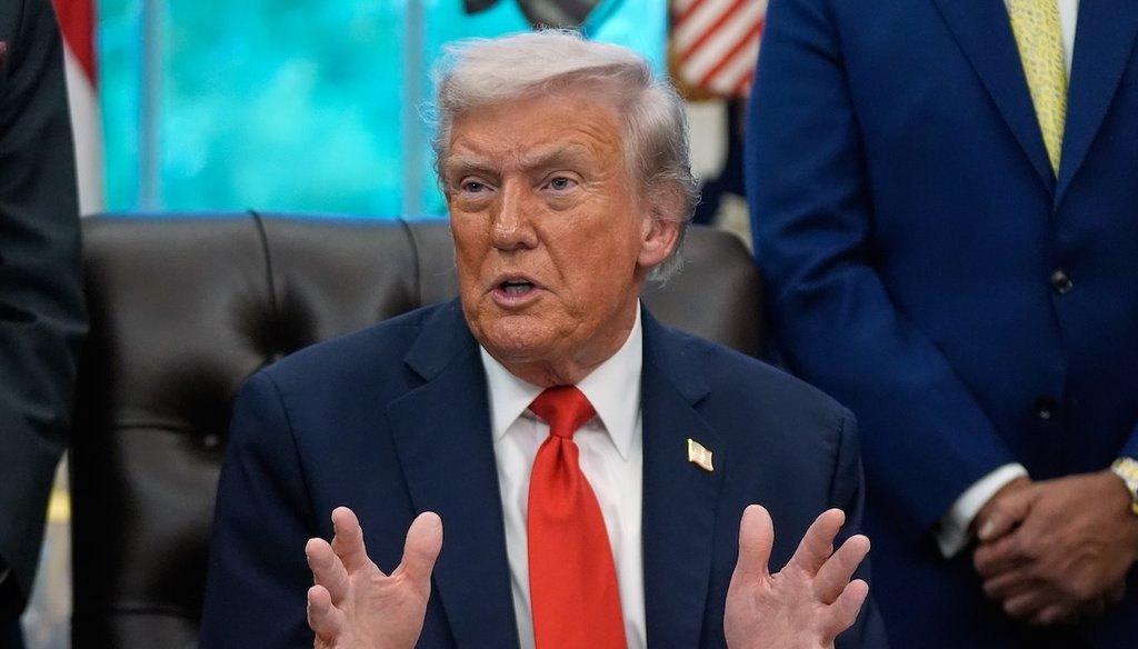 President Donald Trump answers questions from reporters during a Diwali celebration in the Oval Office at the White House, Oct. 21, 2025, in Washington. (AP)