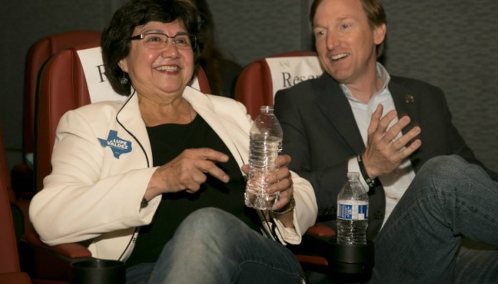 Democratic gubernatorial aspirant Lupe Valdez, shown here in April 2018 with hopeful Andrew White, made a Mostly True claim about poverty in the place she grew up (PHOTO: Jay Janner, Austin American-Statesman).