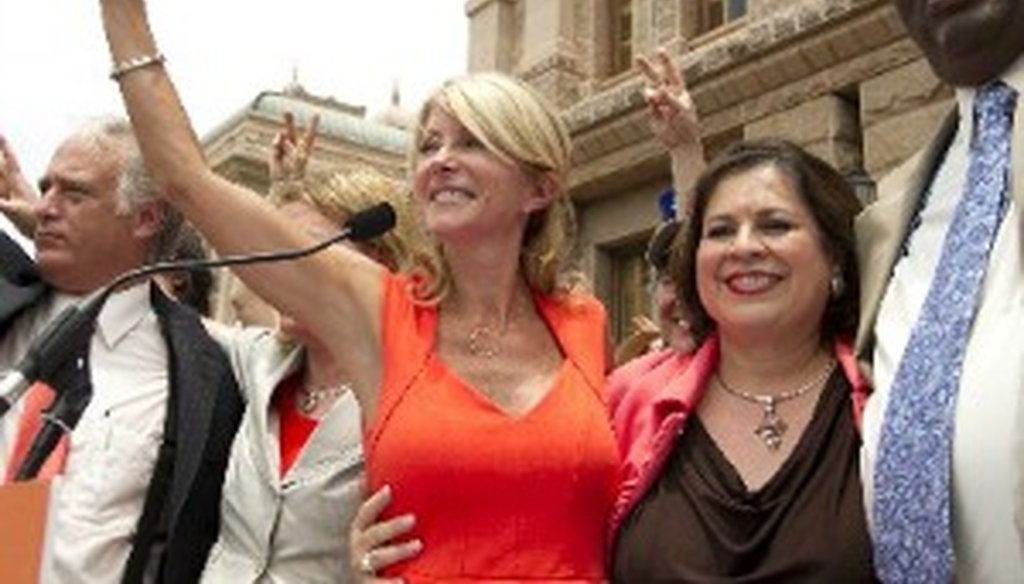 Sen. Leticia Van de Putte, second from right at this July 1 rally outside the Texas Capitol, made a claim about Texans getting fired for being gay that we checked (Austin American-Statesman: Jay Janner).
