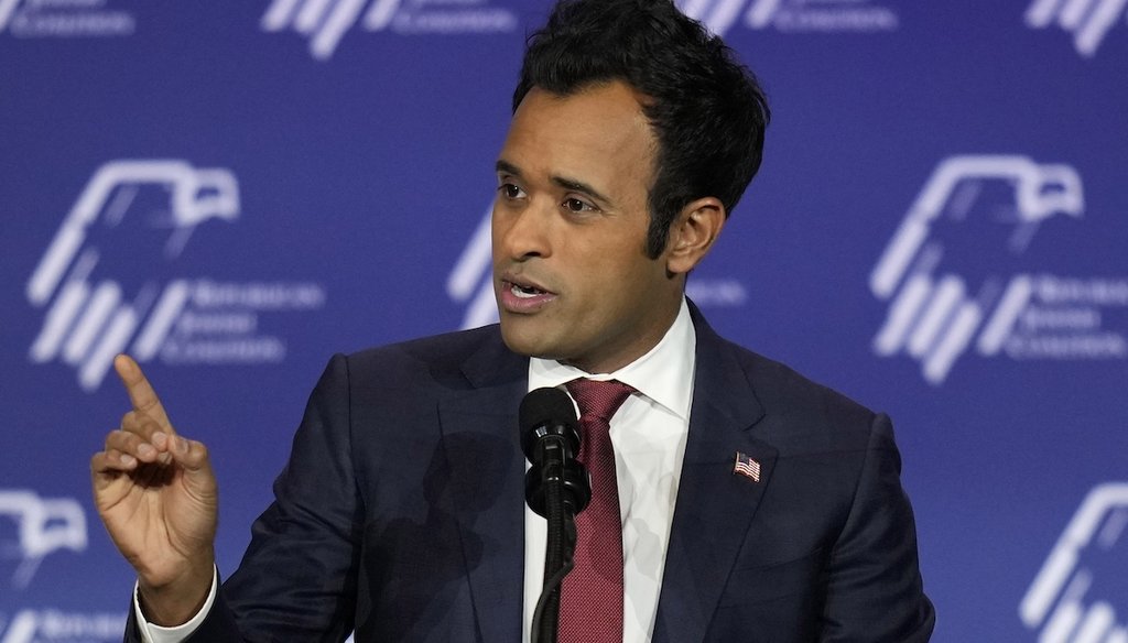 Republican presidential candidate Vivek Ramaswamy speaks at an annual leadership meeting of the Republican Jewish Coalition on Oct. 28, 2023, in Las Vegas. (AP)