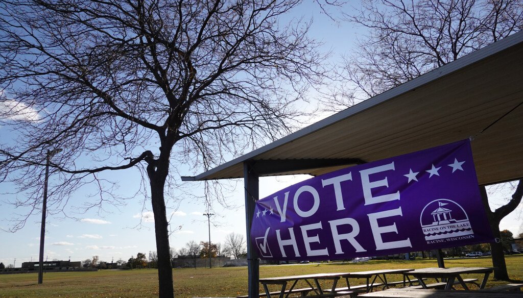 A banner hangs outside of what will be a poling place for Tuesday's election on November 1, 2020 in Racine, Wisconsin. (Scott Olson/Getty Images)