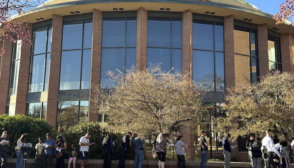 Voters line up outside the Bucks County Administration Building on Nov. 1, 2024, during early general election voting in Doylestown, Pa. (AP)