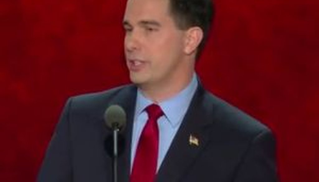 Wisconsin Gov. Scott Walker addresses delegates at the Republican National Convention in Tampa.