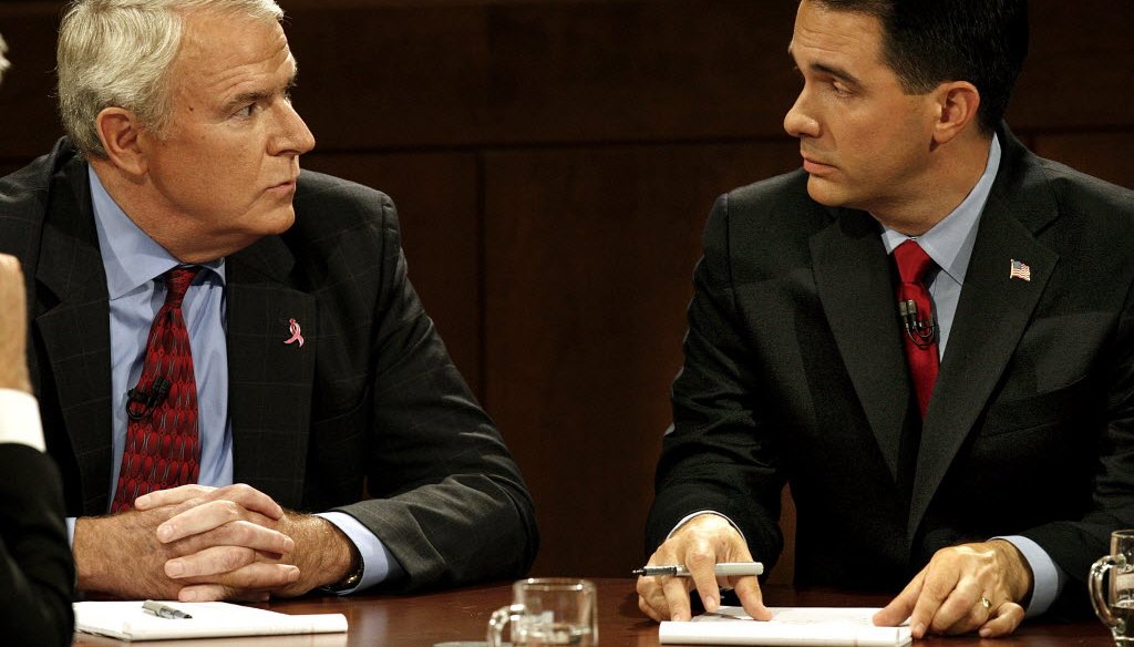 Scott Walker and Tom Barrett faced off in a second gubernatorial debate, at Marquette University Law School, on Oct. 15, 2010. Journal Sentinel file photo.