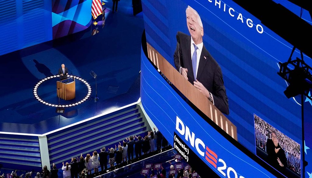 Democratic vice presidential nominee Tim Walz Aug. 21, 2024, speaks during the Democratic National Convention in Chicago. (AP)