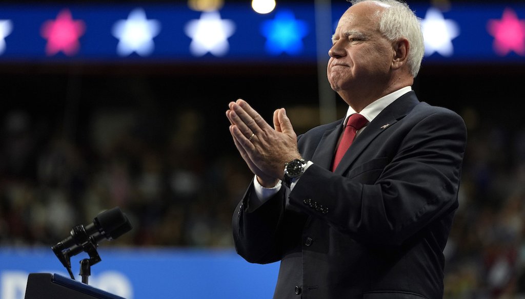 Democratic vice presidential nominee Minnesota Gov. Tim Walz arrives to speak Aug. 10, 2024, at a campaign rally in Las Vegas. (AP)