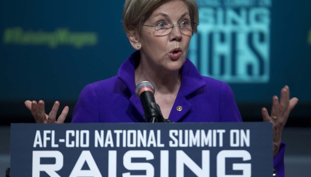 Sen. Elizabeth Warren, D-Mass., speaks about raising wages during the forum AFL-CIO National Summit Jan. 7.