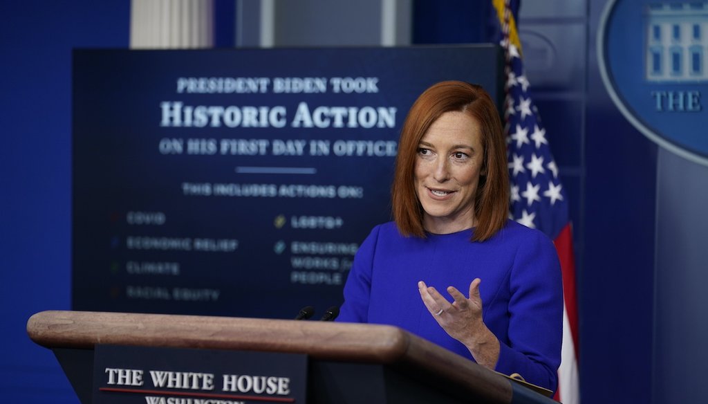 White House press secretary Jen Psaki speaks during her first press briefing at the White House, Jan. 20, 2021. (AP)