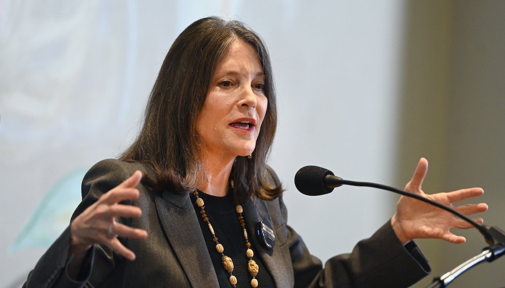 Democratic presidential candidate Marianne Williamson on Sept. 10, 2023, in Ann Arbor, Mich. (AP)