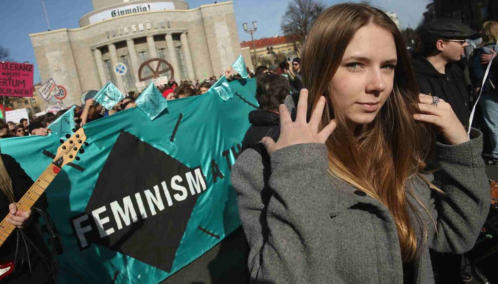 Marchers in Berlin, Germany, celebrate International Women's Day on March 8, 2015. (Getty)