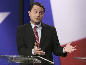 Todd Staples, speaking here during a January 27, 2014, debate with fellow Republican candidates for lieutenant governor, sent an email blast about funding cameras near the Mexico border (Photo by L.M. Otero).