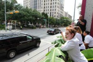 President Obama's motorcade passed through downtown Austin on his arrival July 17, 2012 (American-Statesman photo: Rodolfo Gonzalez).