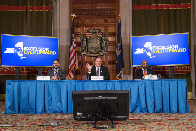 Gov. Andrew M. Cuomo announces a deal on the state budget. (Courtesy: Cuomo's Flickr page)