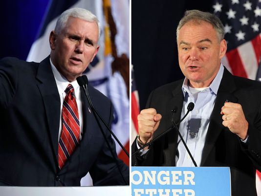 Mike Pence and Tim Kaine give speeches in a composite of photos (Associated Press)