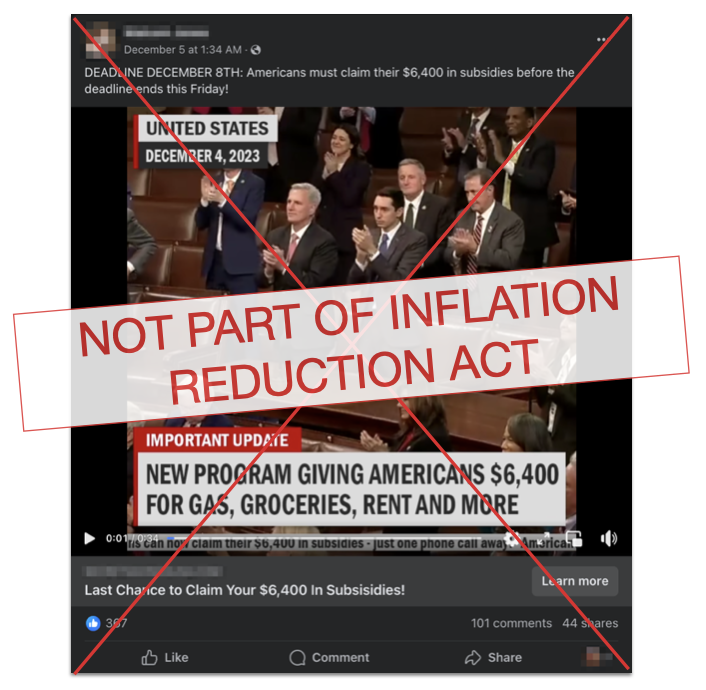 Fact Check: Scam alert: U.S. government isn’t giving out $6,400 subsidies through Inflation Reduction Act update
