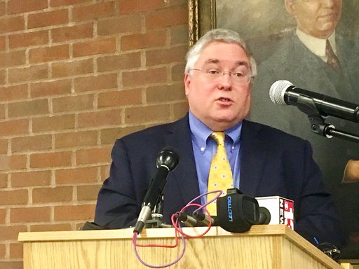West Virginia Attorney General Patrick Morrisey speaks on Sept. 18, 2017, at a news conference at Marshall University. (APJohn Raby)