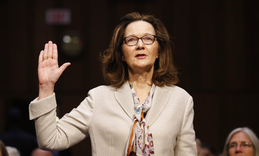 CIA nominee Gina Haspel is sworn in during a confirmation hearing of the Senate Intelligence Committee on Capitol Hill, Wednesday, May 9, 2018 in Washington. (AP Photo/Alex Brandon)