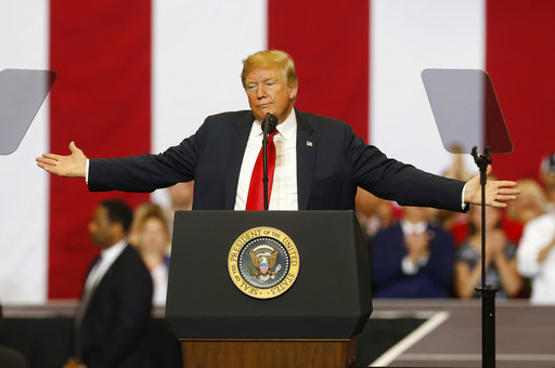 President Donald Trump speaks at a campaign rally on June 27, 2018, in Fargo, N.D. (AP Photo/Jim Mone)
