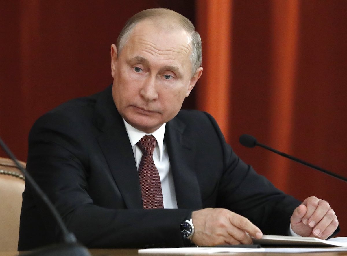 Russian Vladimir Putin attends a meeting with Russian ambassadors to foreign countries in Moscow on July 19, 2018.