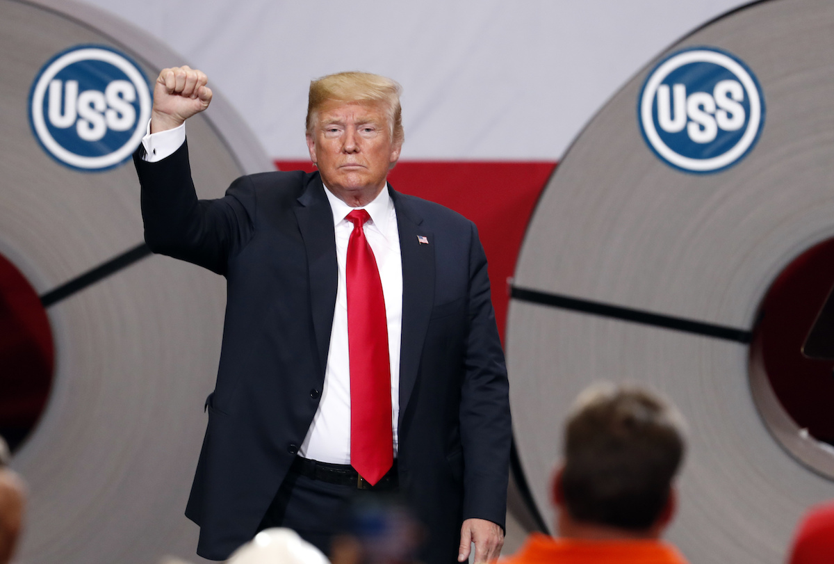 President Donald Trump speaks at the United States Steel Granite City Works plant in Illinois on July 26, 2018.