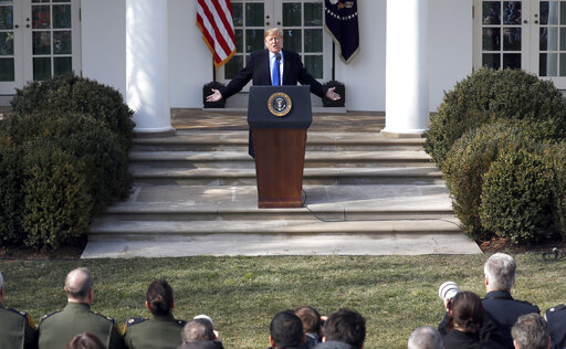 President Donald Trump speaks during an event in the Rose Garden at the White House to declare a national emergency in order to build a wall along the southern border, Friday, Feb. 15, 2019, in Washington. (AP Photo/Pablo Martinez Monsivais)