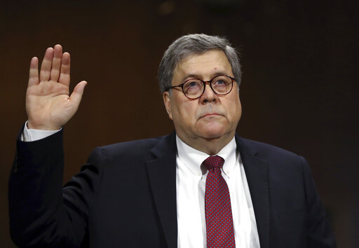 Attorney General William Barr is sworn in to testify before the Senate Judiciary Committee hearing on Capitol Hill in Washington, Wednesday, May 1, 2019, on the Mueller Report. (AP Photo)