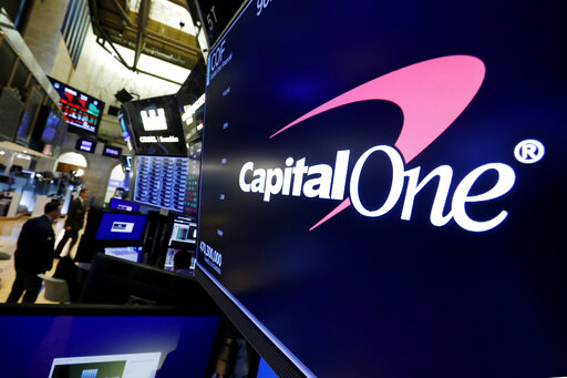 In this Tuesday, July 30, 2019, file photo, the logo for Capital One Financial appears above a trading post on the floor of the New York Stock Exchange. (AP)