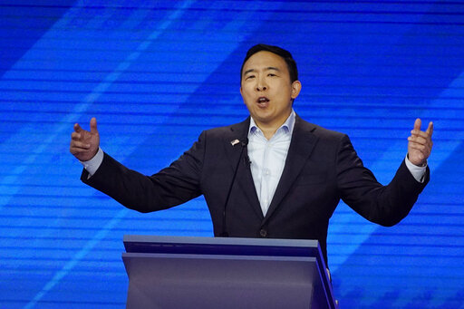 Democratic presidential candidate entrepreneur Andrew Yang speaks on Sept. 12, 2019, during a Democratic presidential primary debate in Houston. (AP)