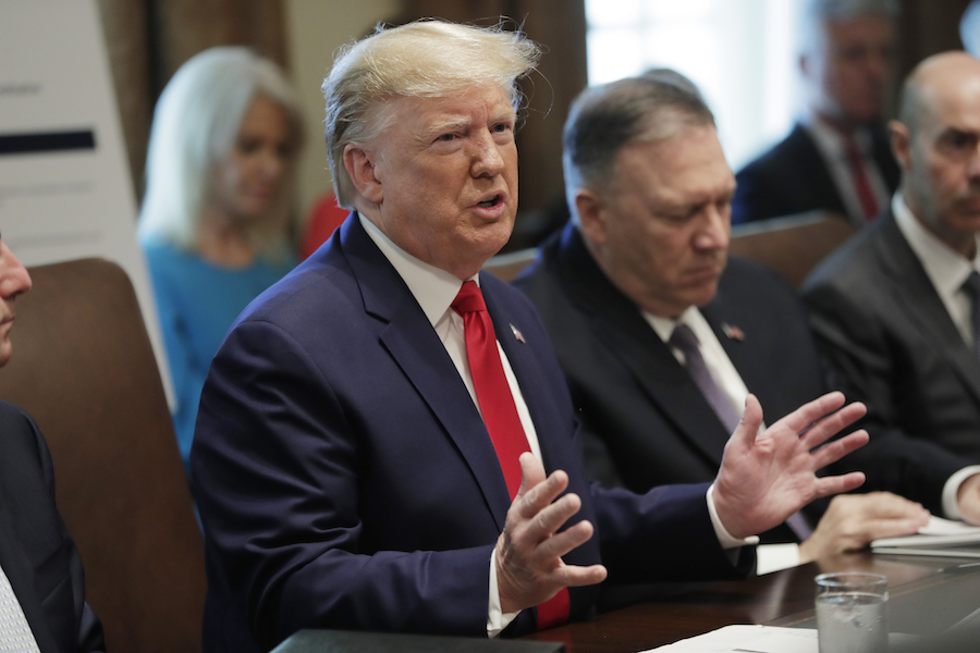 President Donald Trump speaks during a Cabinet meeting in the Cabinet Room of the White House on Oct. 21, 2019, in Washington. (AP)