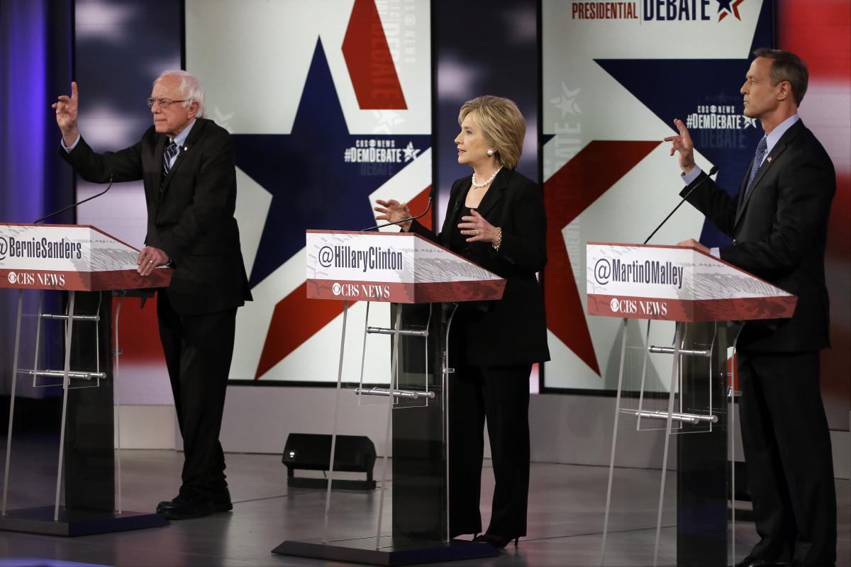 Bernie Sanders, Hillary Clinton and Martin O'Malley debate Nov. 14, 2015, in Iowa. (AP)