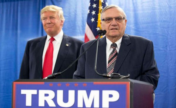 Then-Republican candidate Donald Trump joined Joe Arpaio in Phoenix on Jan. 26, 2016. (AP/Mary Altaffer)