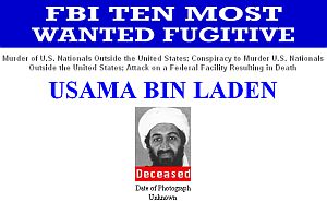The FBI's Most Wanted list was changed to list Osama bin Laden as "Deceased."
