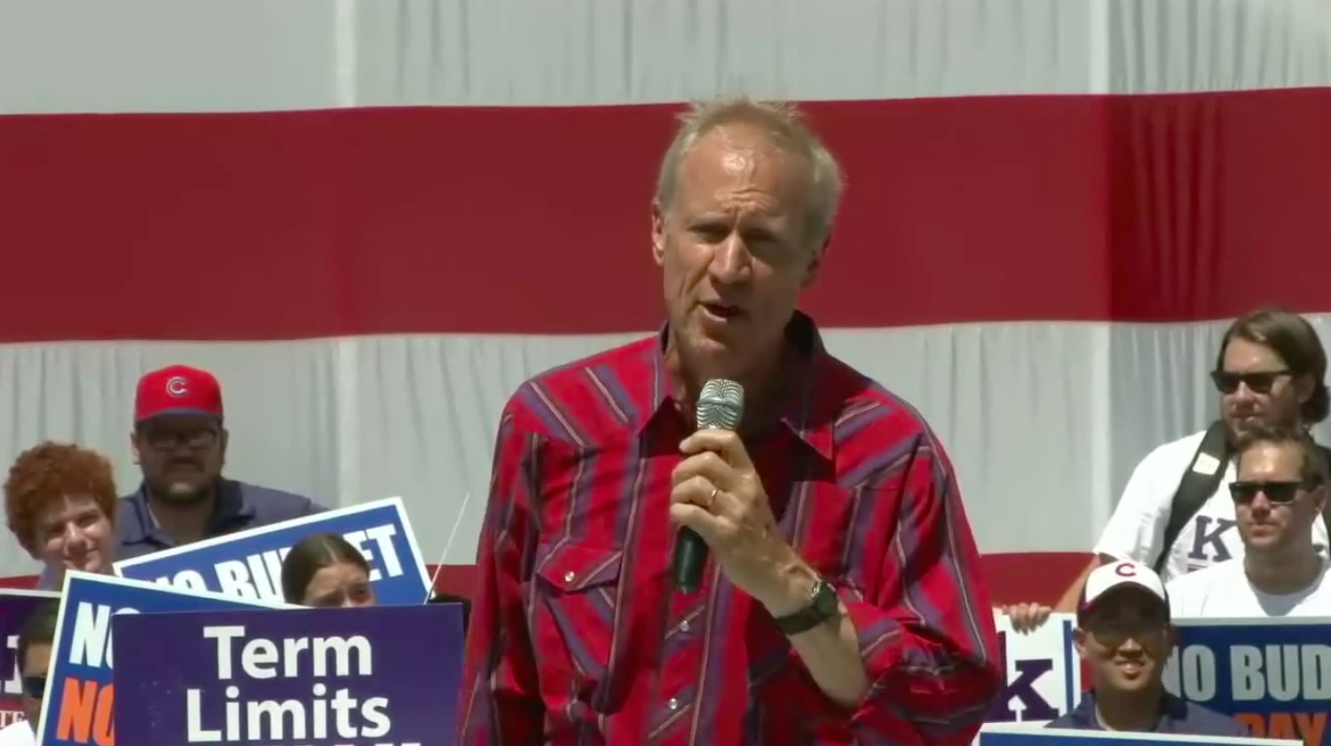 Gov. Bruce Rauner speaks on Governor's Day at the Illinois State Fair in Springfield on Aug. 17, 2016.