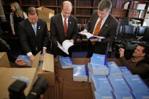 Republican House Budget Committee members unloaded boxes of President Obama's proposed budget on Feb. 14.