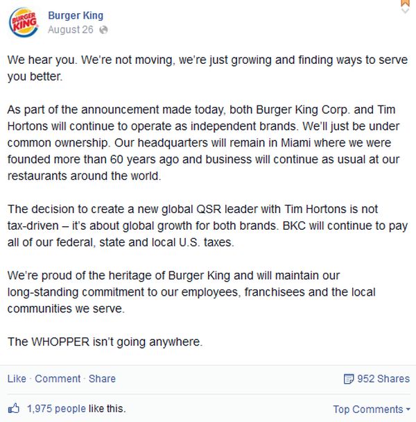 Burger King Corporation Organizational Chart