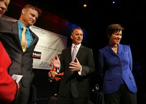 Candidates for Congress in Pinellas County, Florida, appear at a Feb. 25 debate. From left are Libertarian Lucas Overby, Republican David Jolly and Democrat Alex Sink.