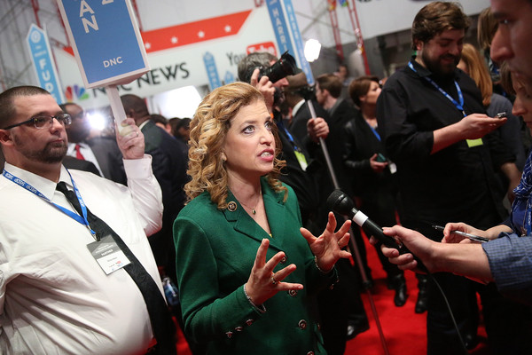 Democratic National Committee chair Debbie Wasserman Schultz, in the spin room after the Jan. 17 debate in Charleston, has faced questions about the Democrats' debate schedule (Getty).