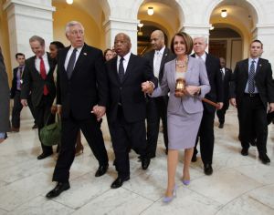 Speaker Nancy Pelosi and House Democrats on their way to winning votes on health care reform.