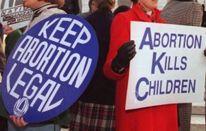 Protestors express opposite views on abortion.