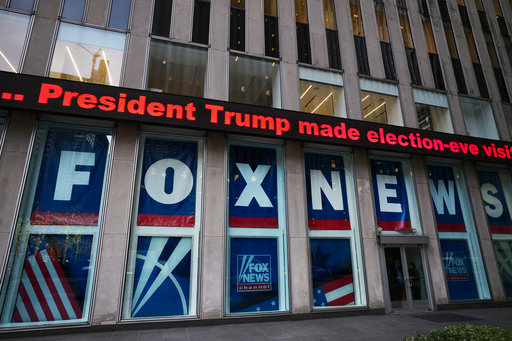 A headline is shown outside Fox News studios on Nov. 28, 2018, in New York. (AP/Lennihan)