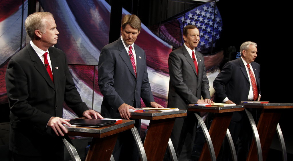 Republican U.S. Senate hopefuls Jeff Fitzgerald, Eric Hovde, Mark Neumann and Tommy Thompson prepare for their final debate.