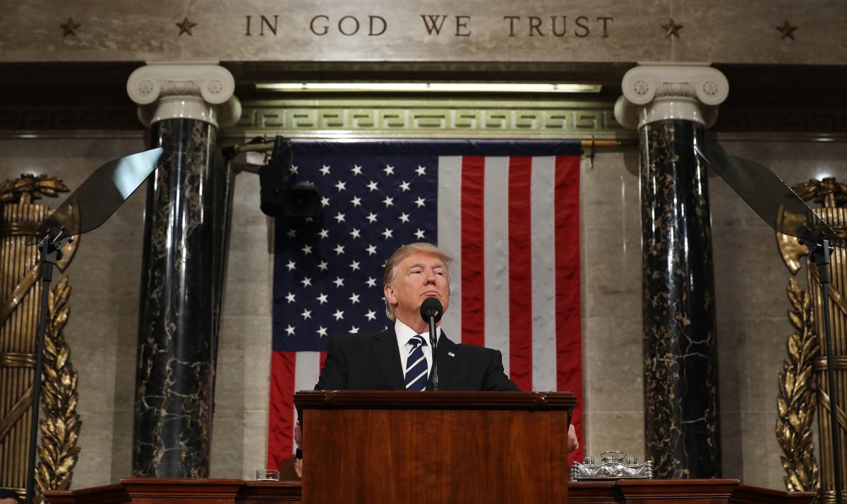 President Donald Trump addresses a joint session of Congress on Feb. 28 in the House chamber of the U.S. Capitol. (Photo by Jim Lo Scalzo - Pool/Getty Images)