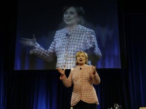 Former Secretary of State Hillary Rodham Clinton speaks at the Seaport World Trade Center on April 23, 2014, in Boston.