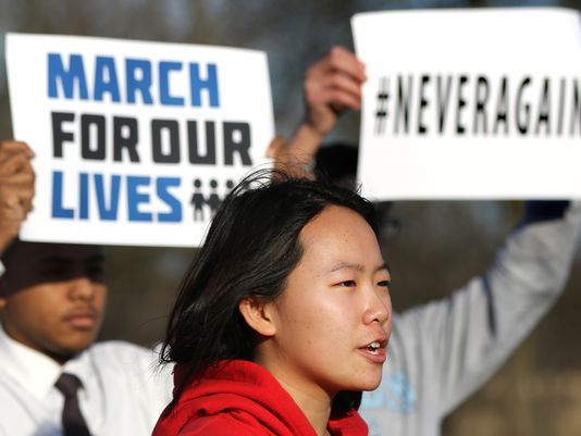 A suburban Milwaukee high school student spoke at a news conference to promote participation in nationwide school demonstrations in response to the Florida school shooting on Feb. 14, 2018 that left 17 people dead. (C.T. Kruger/Milwaukee Journal Sentinel)